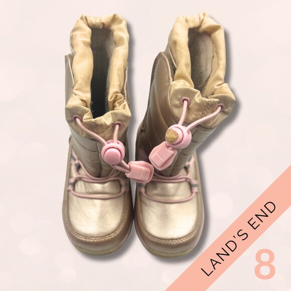 Land’s End Girls’ Snow Boots Size: 8– Metallic Champagne Pink Winter Boots - Picture 3 of 4